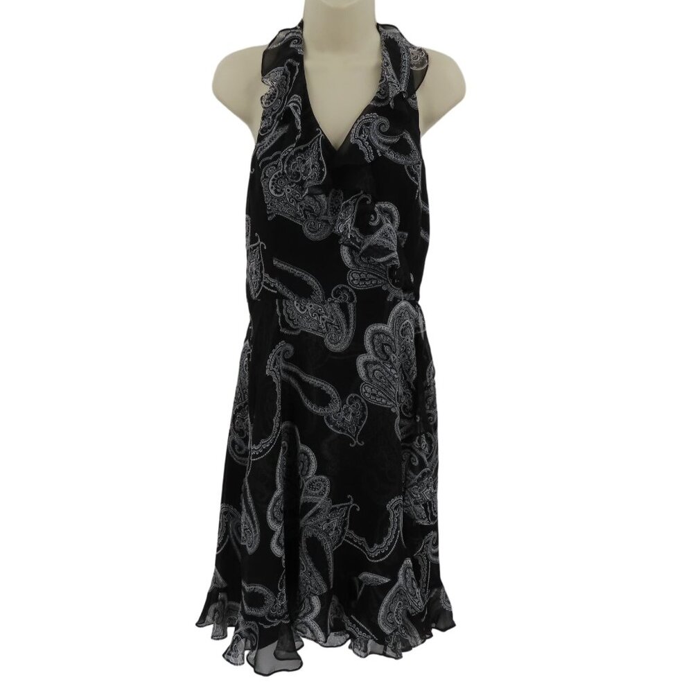 White House Black Market Women 6 Paisley Scroll Ruffle Halter Dress Sundress NEW